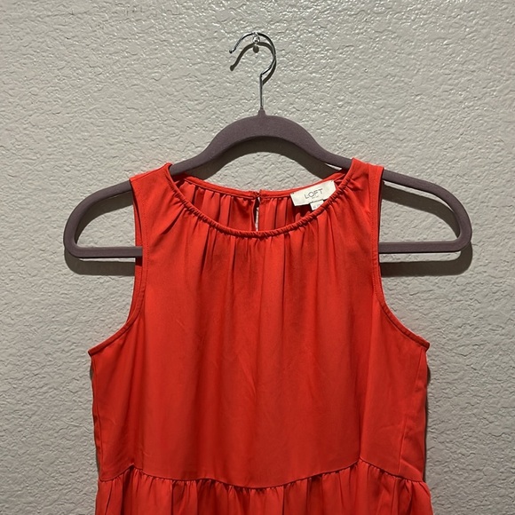 LOFT Women’s Orange Tiered Swing Dress Crew Neck Sleeveless Size XS Cruise Wear - Picture 7 of 9